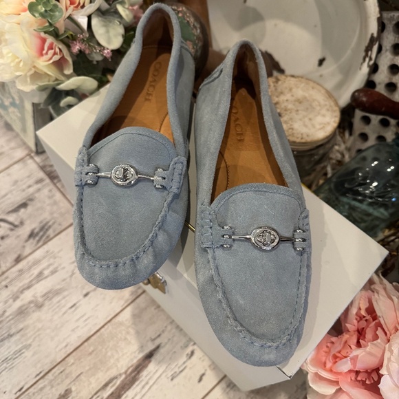 Coach ARLENE SUEDE Leather HORSE BIT Driving LOAFER Moccasin Light BLUE 9/39 - Picture 2 of 11